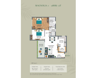 3 BHK Unit Plan of Ashiana Amodh at Talegaon